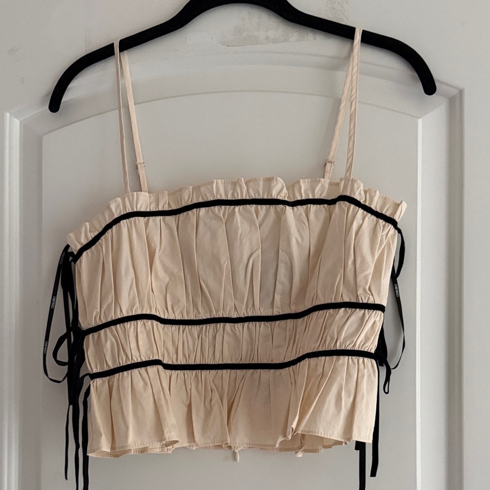 Forever 21 Beige Ruffled Top with Black Trim